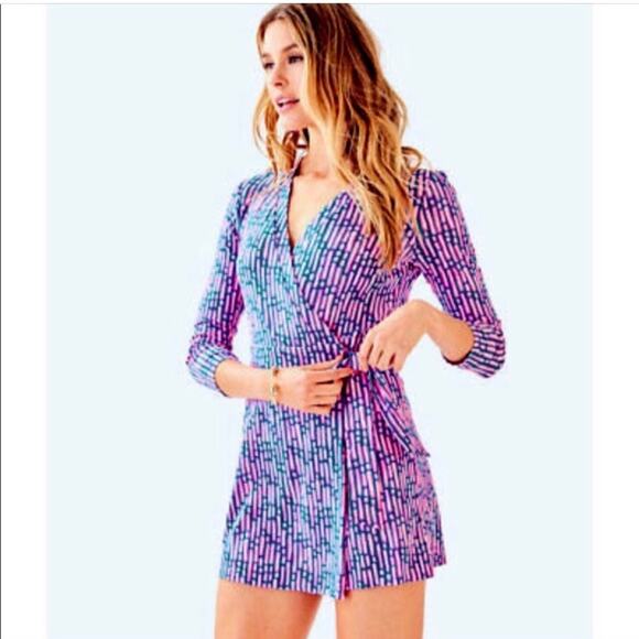 Lilly Pulitzer XL Romper Wrap Skirt Shorts XL Karlie Skort Preppy Vacation Dress - Picture 3 of 12
